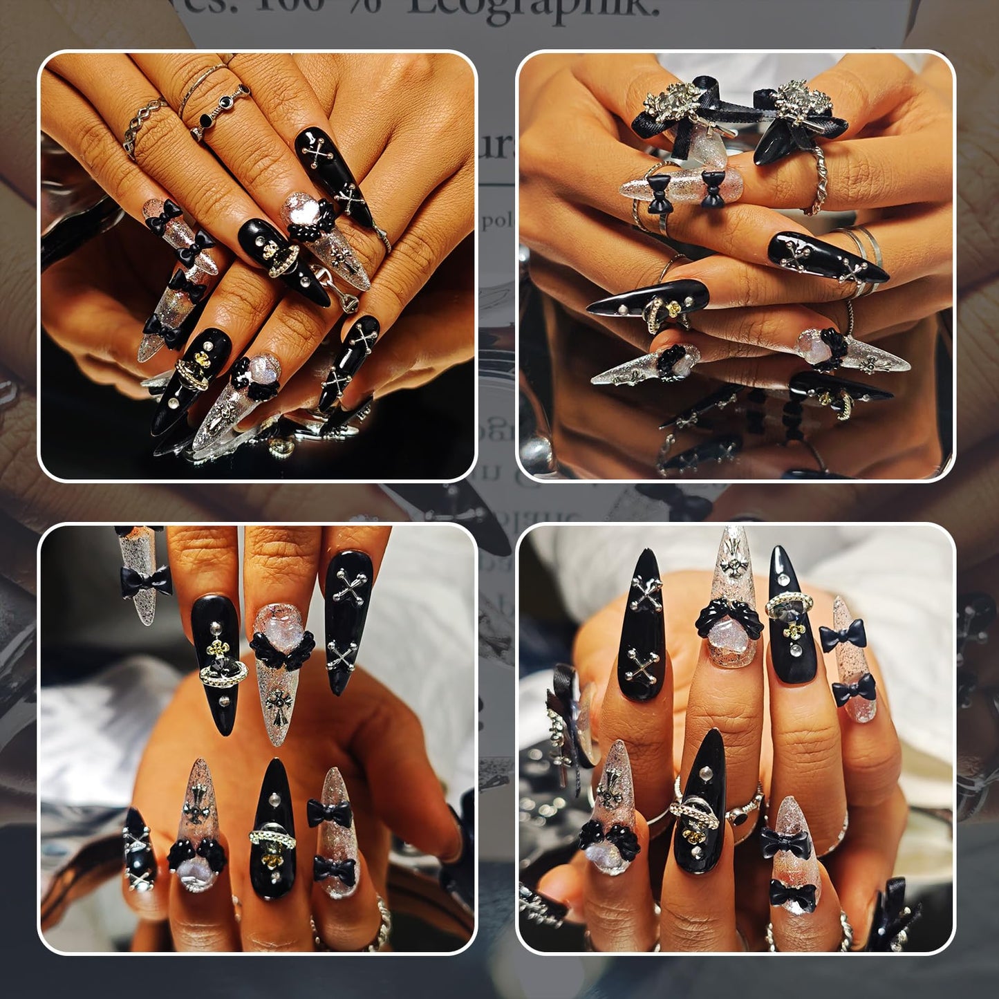 Handmade Press On Nails Stiletto, Brown Press On Nails Long, Flower 3D Acrylic Nails French Tip Blooming Amber Cherry For Women Gift, Reusable Stick On Fake Nails Kit With Nail Glue(Blooming Cherry-S)