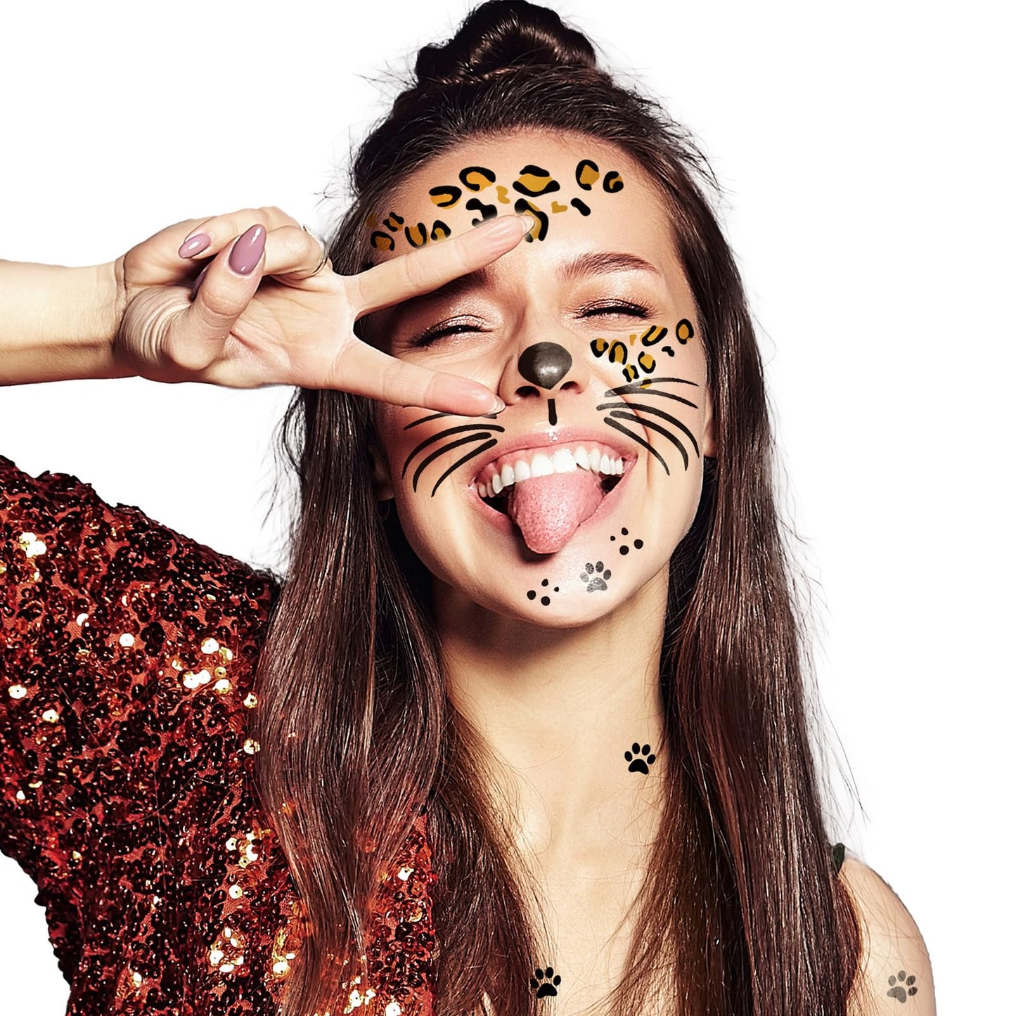 Leopard Face Temporary Tattoos, 7-Sheet Leopard Face Halloween Fake Tattoos for Kids and Adults - Perfect for Parties, Festivals, and Costumes