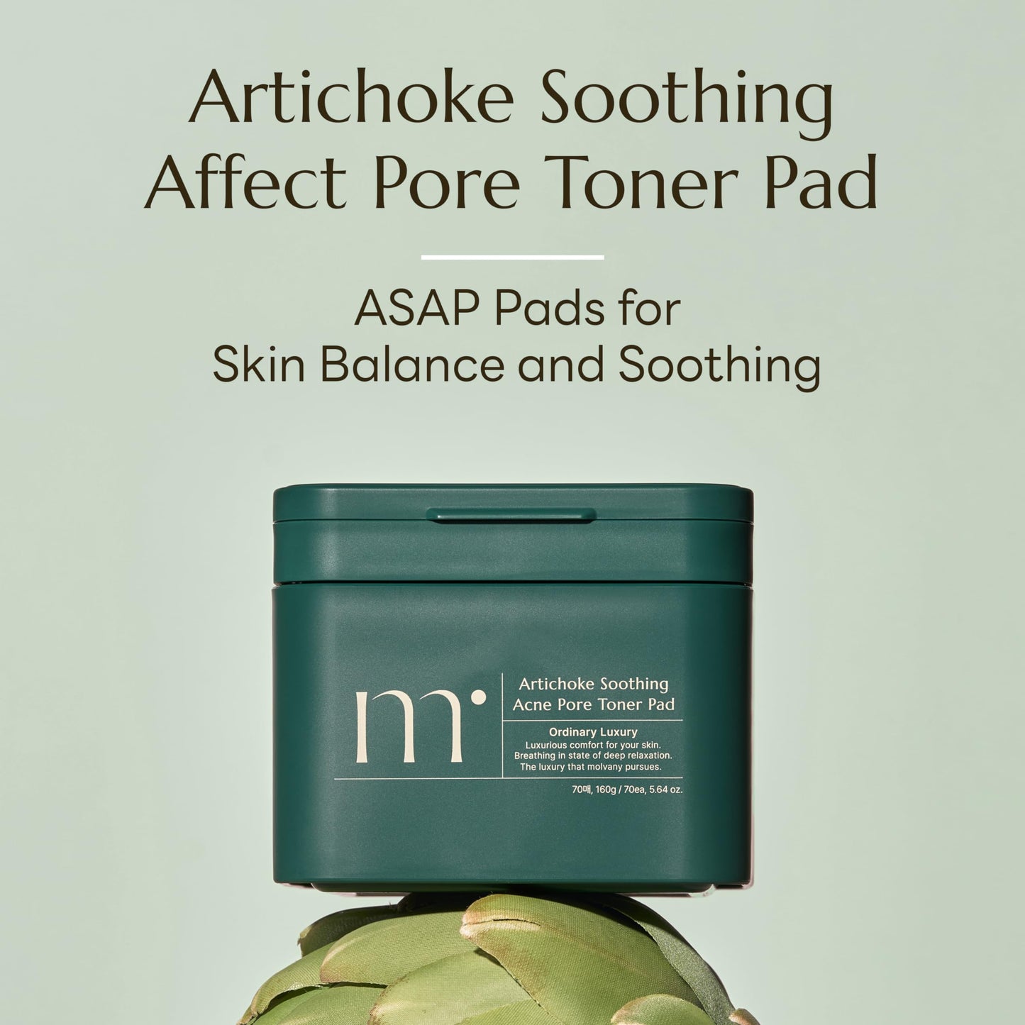 Molvany Artichoke Pads to Calm Redness & Hydrate Skin, Gentle Daily Facial Pads, 70 Pads (160 g / 5.64 oz.)