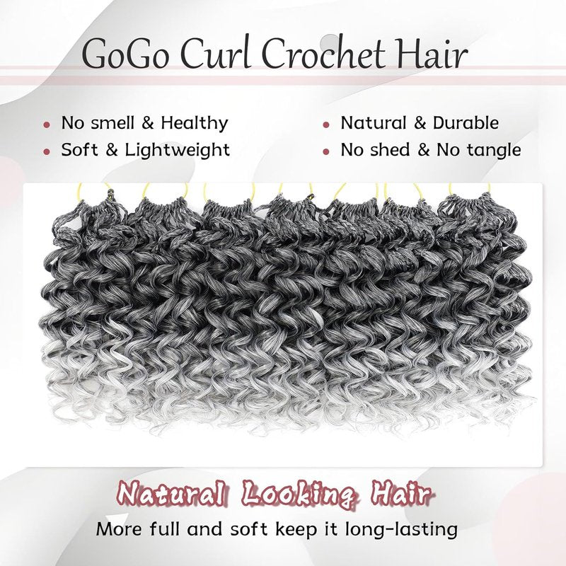 Gogo Curl Grey Crochet Hair - 18 Inch Pre-Twisted Curly Braids | Deep Ocean Wave, Synthetic Extensions