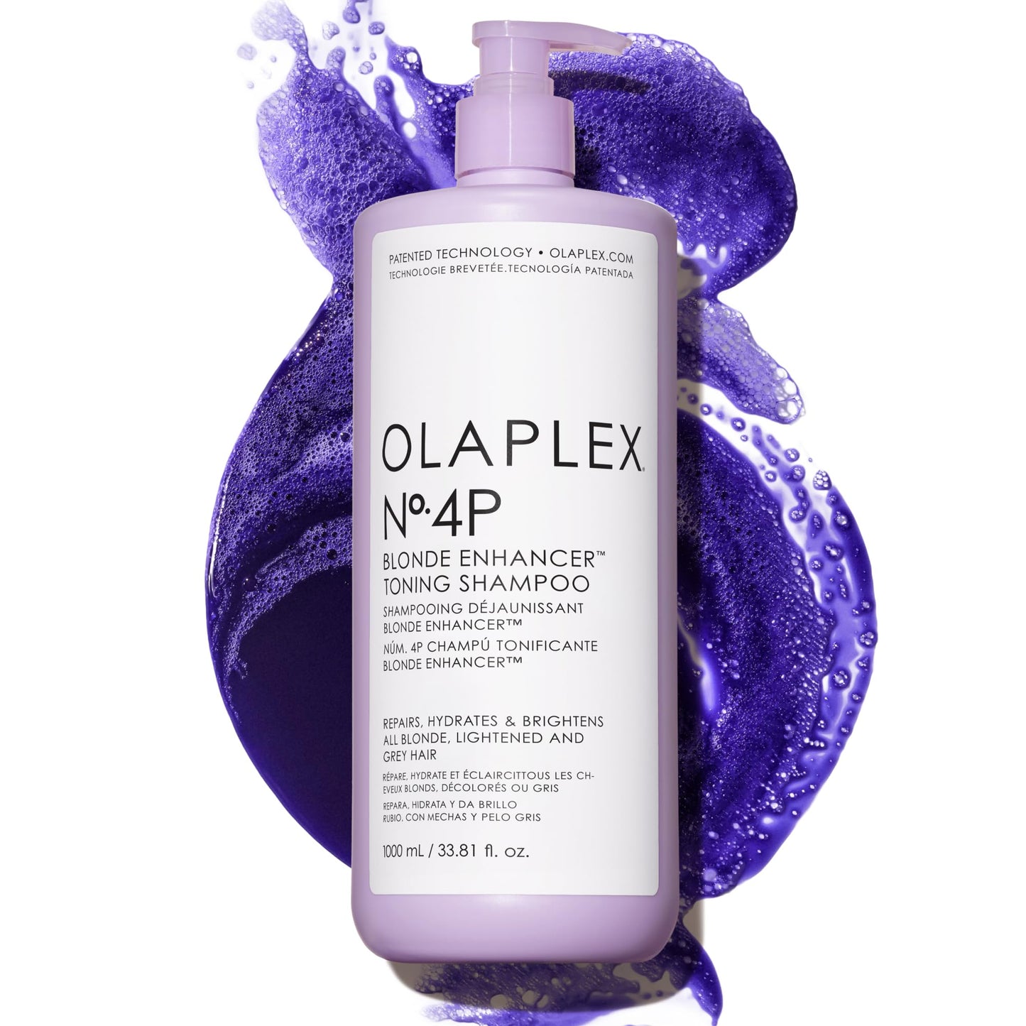 Olaplex Nº.4P Blonde Enhancer Purple Toning Shampoo: Neutralizes Brassiness & Strengthen | Repairs Damages & Hydrates Hair | For Coily, Curly, Straight, and Wavy, 1000 mL / 33.8 Fl. Oz.