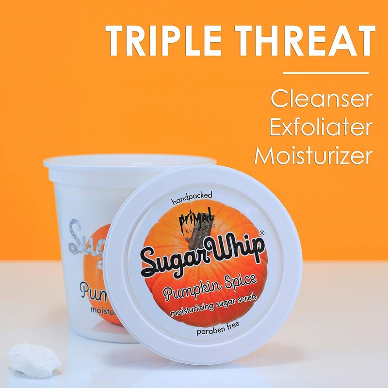 Exfoliating Sugar Scrub - Primal Elements Pumpkin Face & Body Cleanser | 10 oz Moisturizer