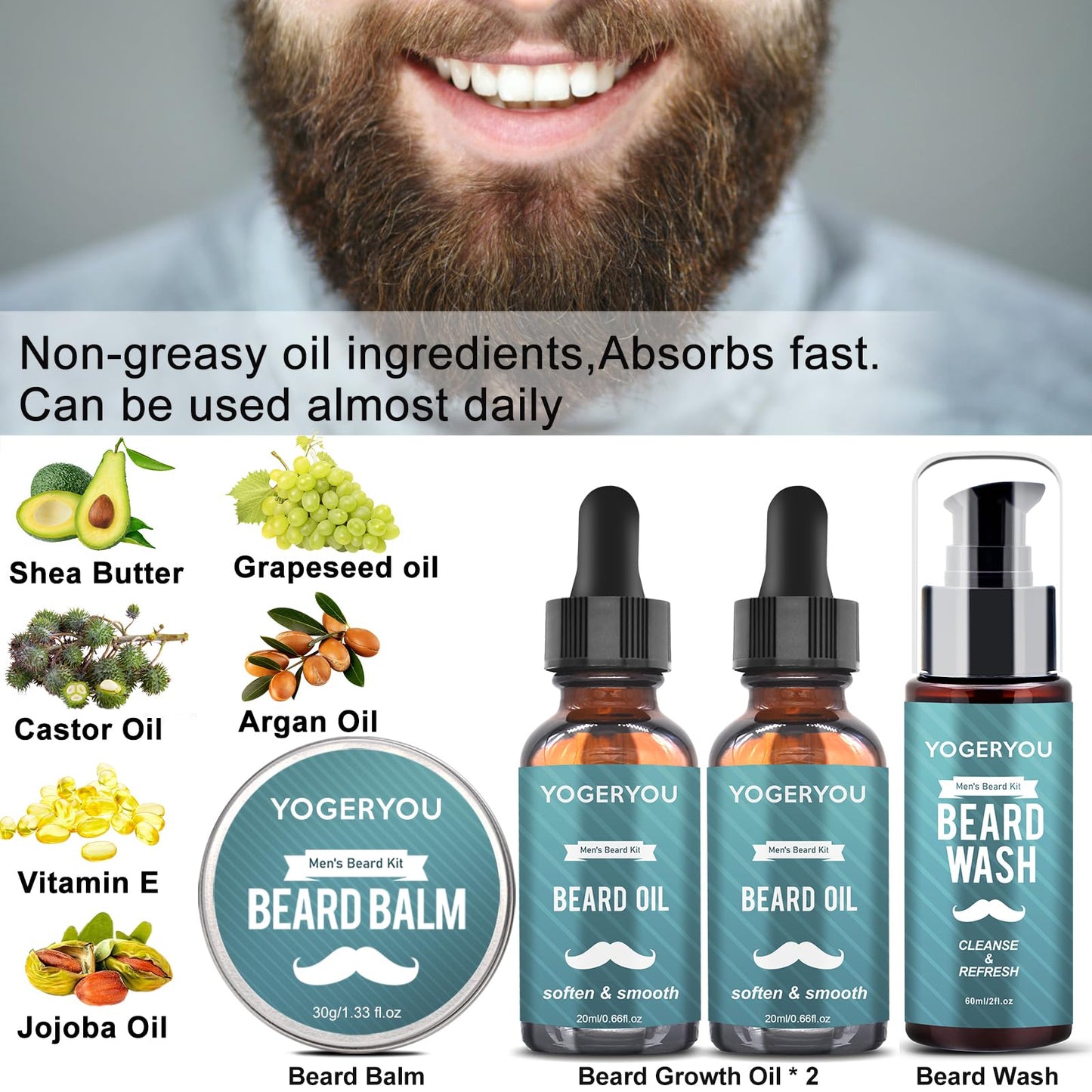 Beard Kit,10-1 Men Gift Set for Fathers Day Dad Gifts W/Straight Razor,Shaping Tool,2 PACK Beard Oil,Moisturize & Soften Mustache,Complete Self Care Beard Trimming Shaving Kit Gift for Husband Him