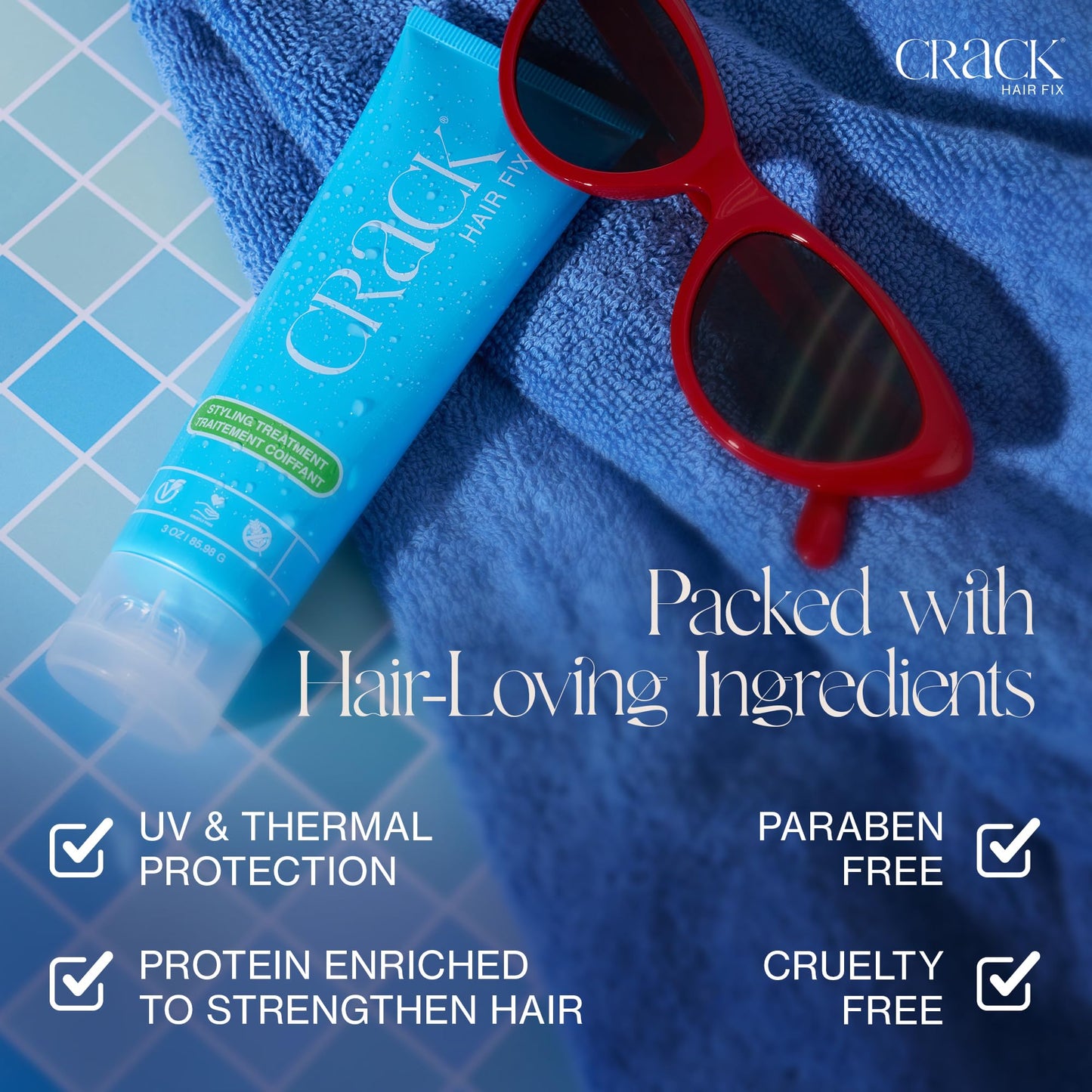 Crack Hair Fix Air Dry Cream - Multi-Tasking, Anti-Frizz, Leave-In Styling Balm with Protection from Humidity, Chlorine, Heat Treatments & Sun, (3 oz - PACK OF 3)