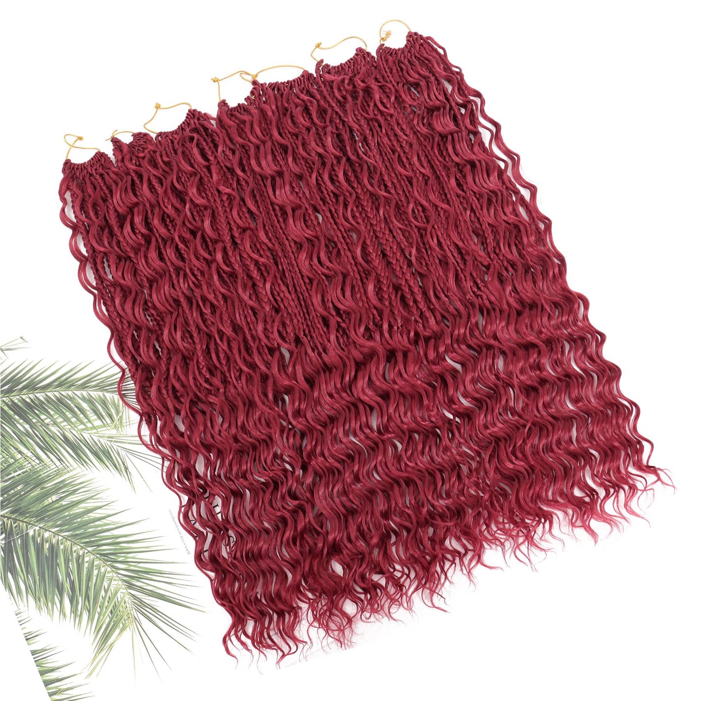 24 Inch 7 Pack Goddess Box Braids Burgundy Bohemian Crochet Boho Box Braids With Curly Ends Pre-looped Crochet Braids Hair for Women Synthetic Braiding Hair