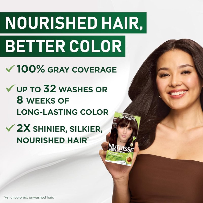 Garnier Nutrisse Ultra Crème Hair Color - Permanent Dark Brown Hair Dye | 100% Gray Coverage, Vegan & Cruelty-Free, 1 Count