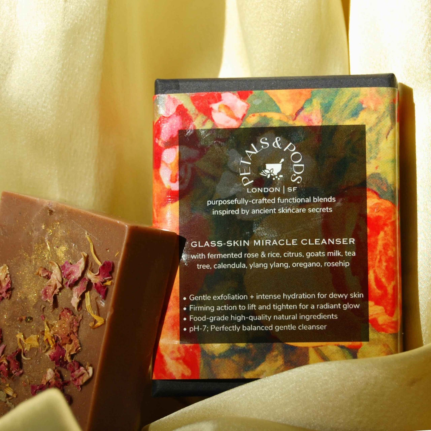 Petals and Pods Handmade Body & Face Exfoliating Bar Soap - Korean-inspired fermented rose & rice formula to Hydrate and Nourish Dry, Dull skin - Glass-Skin Miracle Cleanser (Face & Body Bar Soap)