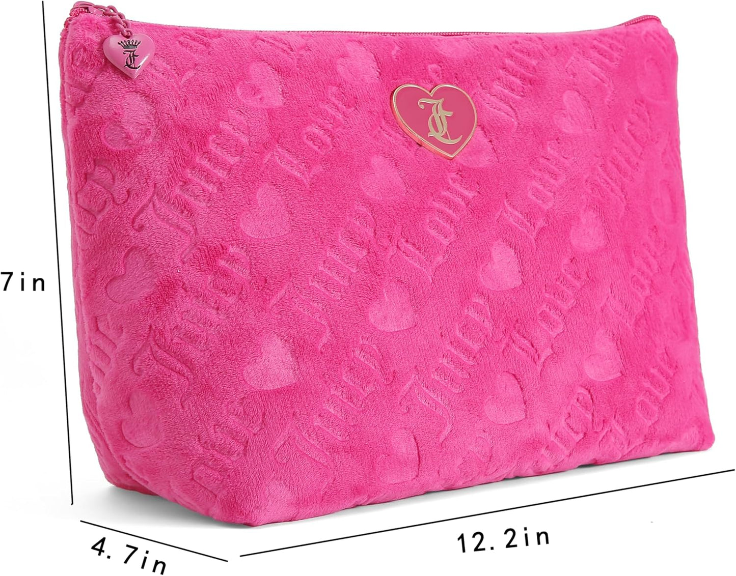 Juicy Couture Hot Pink Makeup Bag - Terry Cloth Cosmetics Organizer for Travel Essentials | Zip Pouch