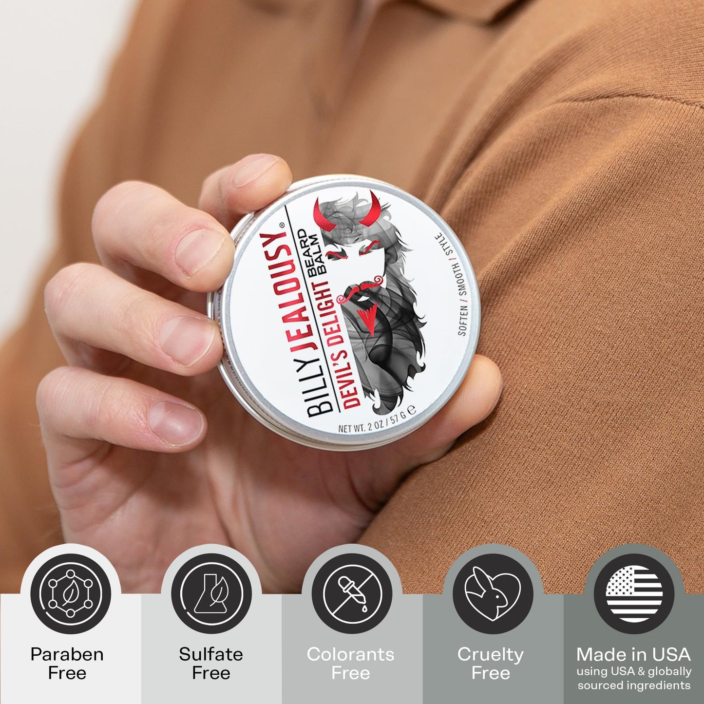 Billy Jealousy Moisturizing Strengthening & Softening Everyday Scented Beard Balm, Devil's Delight, 2 oz.