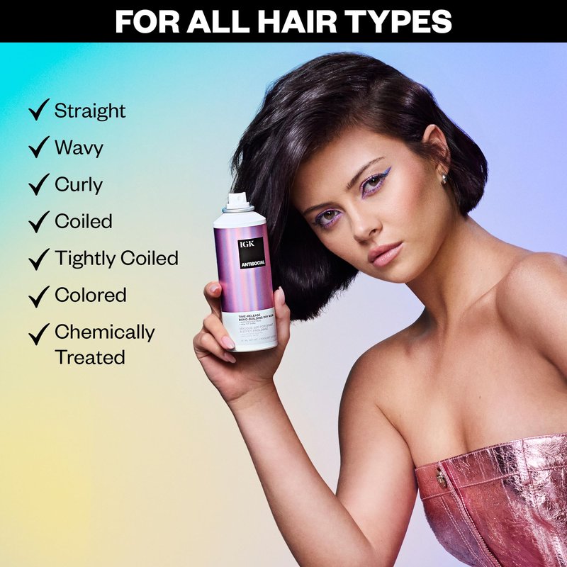 IGK Antisocial Leave-In Repair Dry Hair Mask, Overnight Bond-Building Treatment for Damaged Hair, No-Rinse Spray Smooths Frizz + Adds Shine, Vegan + Color-Safe, 5 fl oz