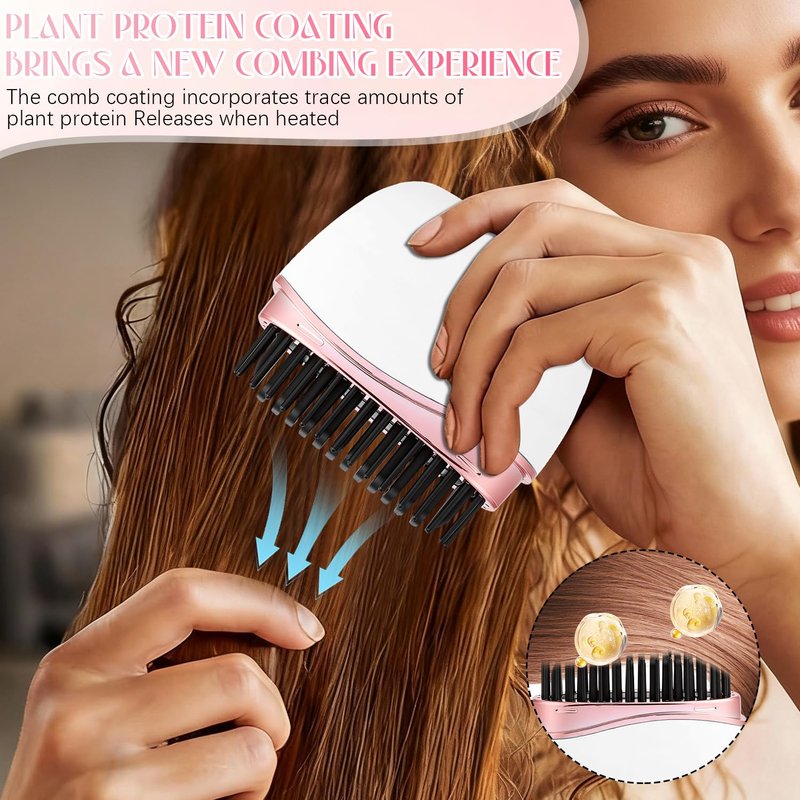 Mini Straightener, New Cordless Rechargeable Portable Hair Straightener Brush, 3-Speed Temperature Control, Anti-Scald Shell, Lightweight & Portable Travel (White)