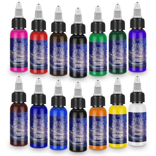 ATOMUS Tattoo Ink Kit Tattoo Pigment Set Natural Plant Tattoo Ink Pigment Permanent Makeup Tattoos Pigment(14 Colors 1 oz)