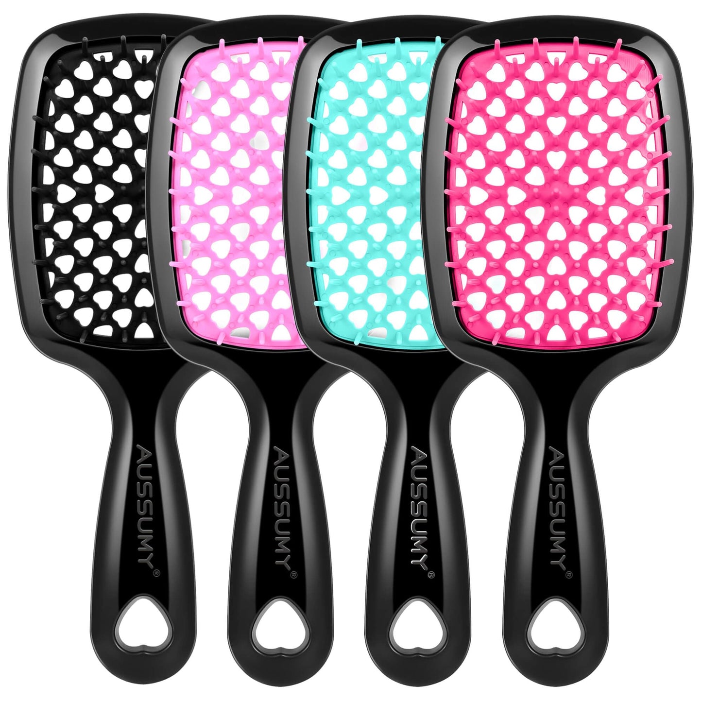 Aussumy 4 Pack Vented Detangling Hair Brush - Detangler Hairbrush with Soft Bristles for Effortless Tangle Free - Ideal for Wet Dry or Curly Damaged Hair for Women Men Kids