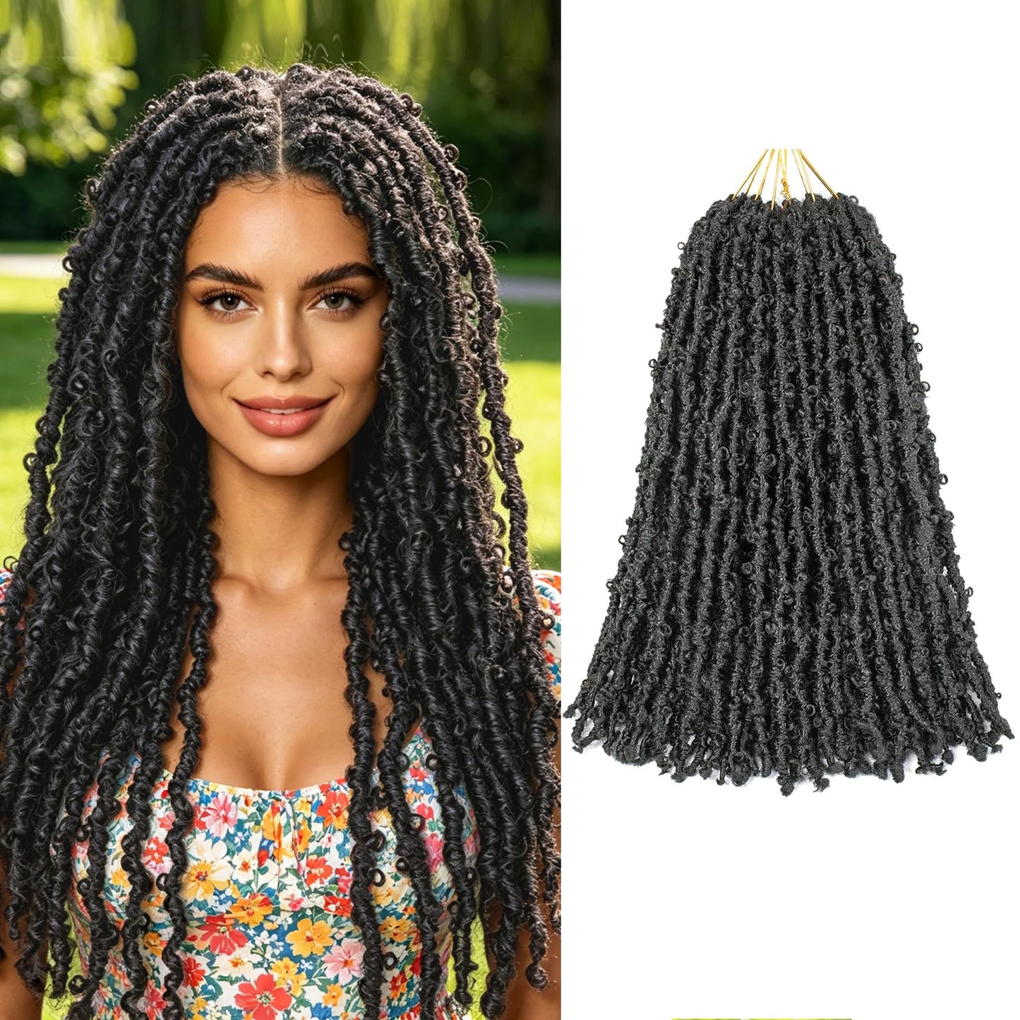 GUOHUI Butterfly Locs Crochet Hair 18 Inch Natural Black 6 Packs All Handmade Pre Looped Soft Distressed Faux Locs Braids for Women Kids (18", 1B)