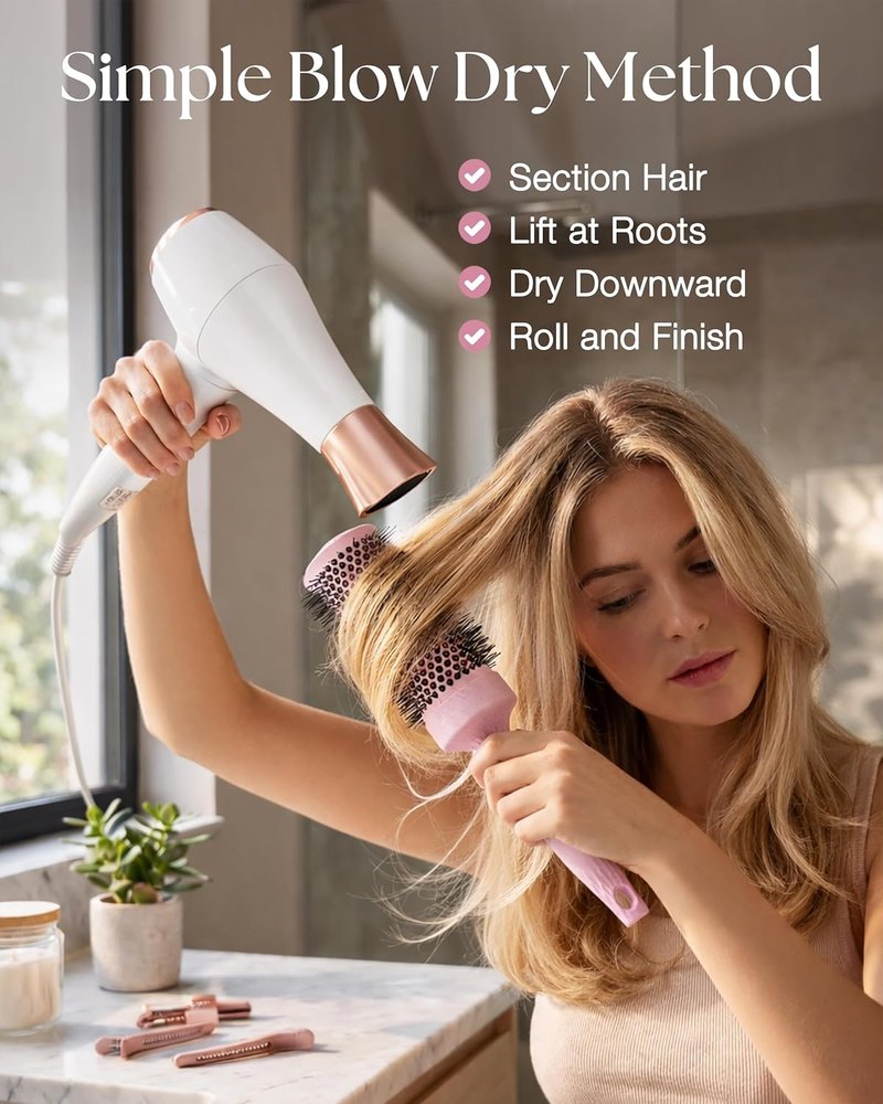 Round Blow Dry Brush Set for Women - Voluminous Blowouts | Ceramic Ionic Technology - Luxury Gift (Pink)