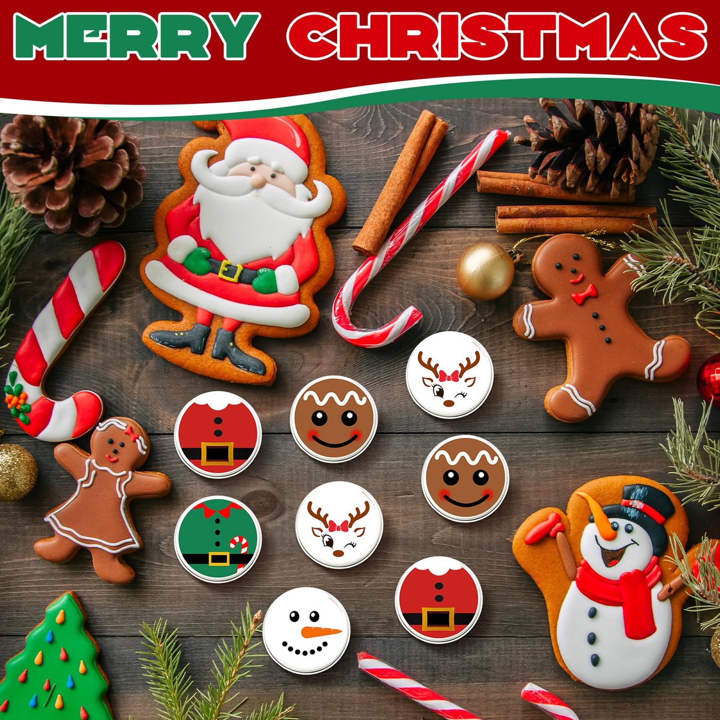 Dansib 25 Pcs Christmas Lip Balm Gifts Bulk Elf Peppermint Candy Flavor Lip Balms Tins Employee Appreciation Thank You Gifts Christmas Stocking Stuffers for Women Men Coworkers Teachers(Casual Style)