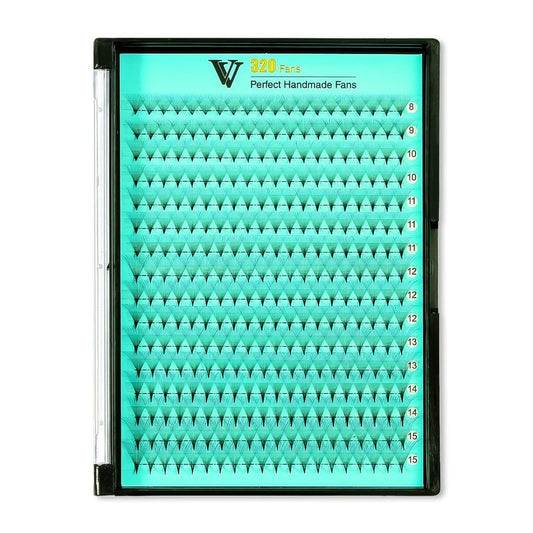 VAVALASH Premade Fans Eyelash Extensions 320 Fans 10D 14D 16D 20D 0.03 0.05 0.07 Thickness C/D Curl Middle Stem Heat Bonded Premade Fans Russian Volume Eyelashe Extensions (320 Fans-16D-0.03-C-8-15mm)