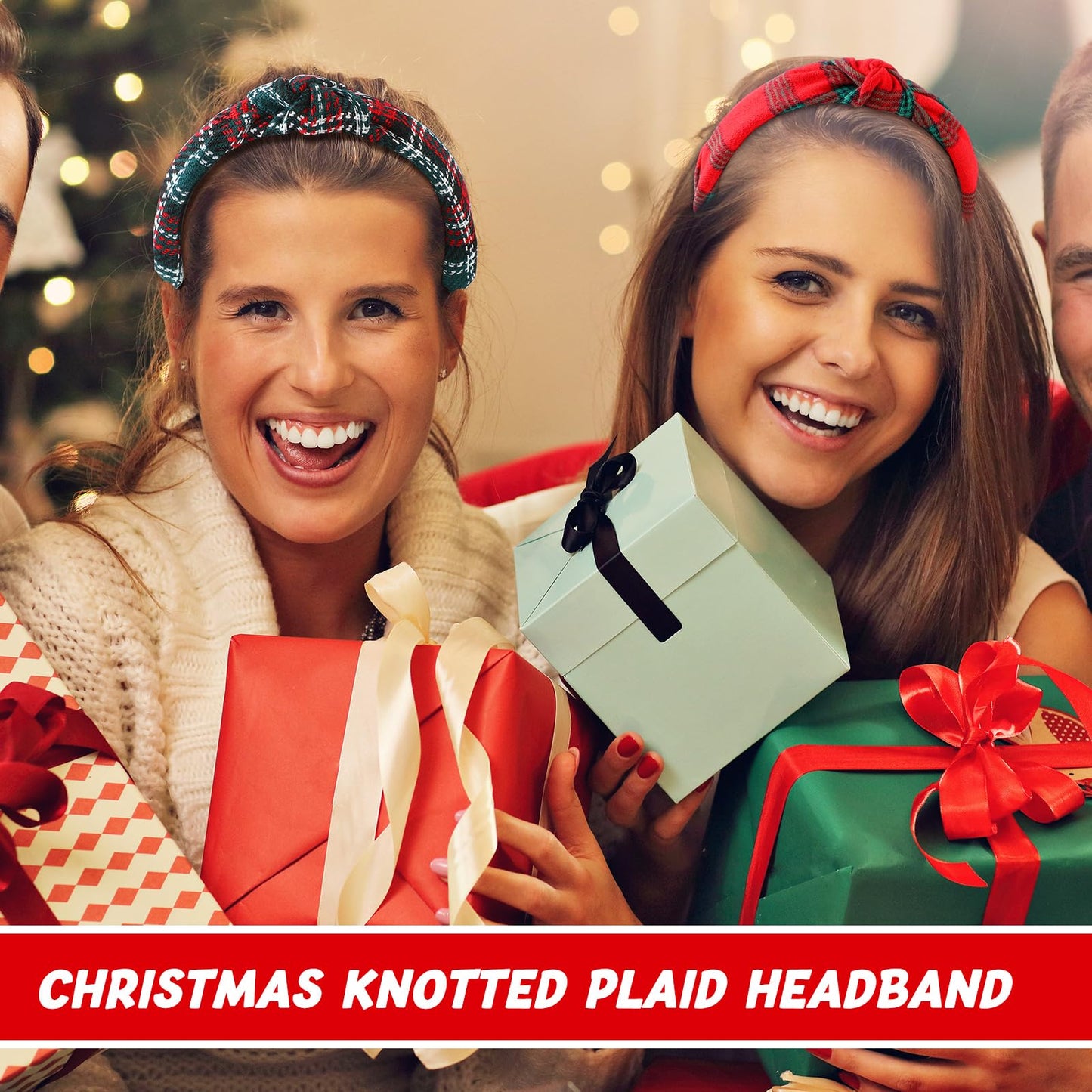 Yilloog 12 Pcs Christmas Knotted Retro Hair Band Snowflake Buffalo Plaid Headband Green Red for Women Wide Accessories Holiday Hoop Hairband for Yoga Run Work