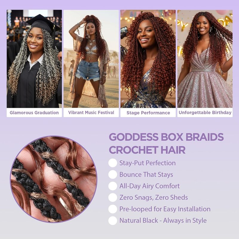 Tornado Colorful Spirals Goddess Pre-Looped Box Braid Extensions | Synthetic Boho Crochet Hair for Black Women - 18 Inch, 9 Packs, 1B/27/30