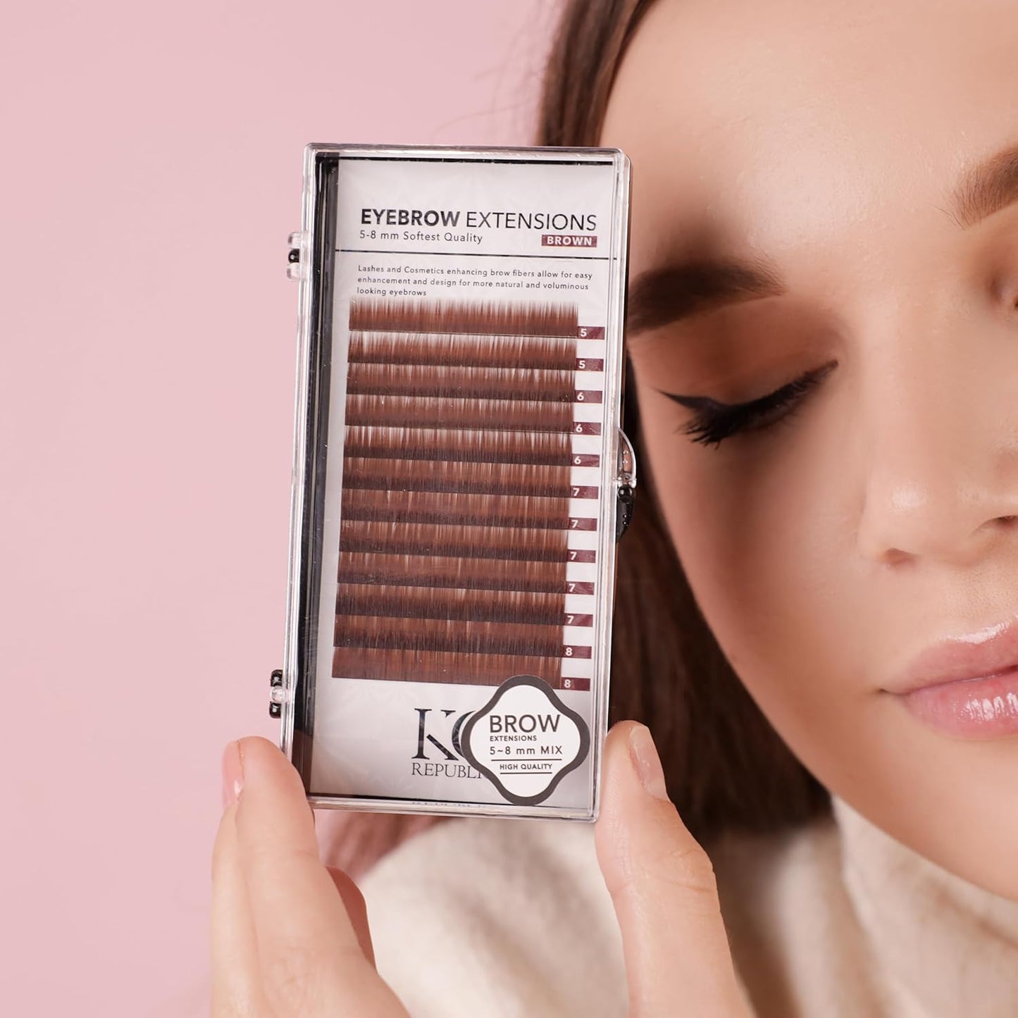 Eyebrow Extensions Kit - Premium Mink Eyebrows in Light Brown, Brown, Dark Brown & Black | Mixed Lengths 5-8mm with Glue & Tweezers