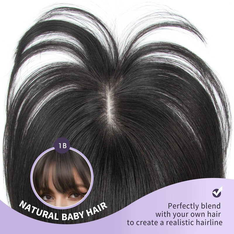 EonLuxe Real Human Hair Topper for Women with Thinning Hair 100% Real Remy Hair Topper for Women, Clip In Hairpiece for Thinning Hairpiece for White HairRoots Cover(8inch, Jet Black)