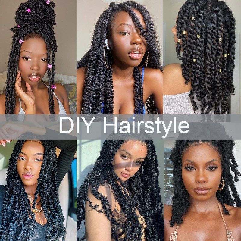 Kossys 8 Packs Springy Afro Twist Hair 16 INCH Pre-fluffed Naturaly Twist for Protective Styling Marley Crochet Twist Braiding Hair for Black Women (22inch, Black)