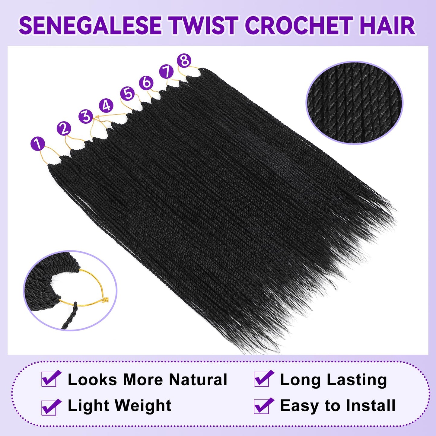 Senegalese Twist Crochet Hair for Women 22 Inch 8 Packs Pre Looped Crochet Braids Small Twist Braids Mini Twist Crochet Hair Natural Black