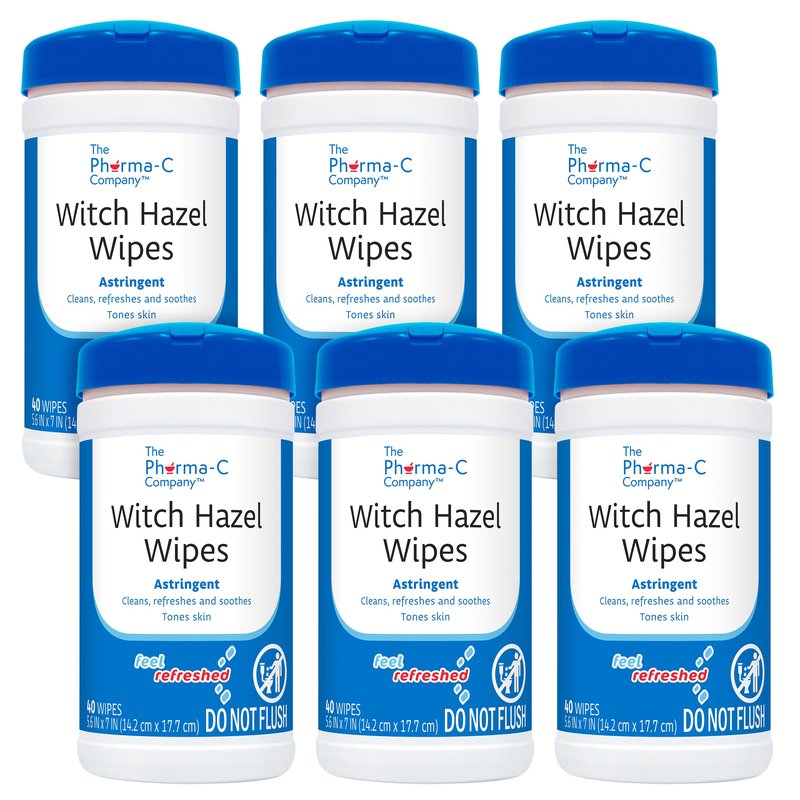 The Pharma-C Company - Witch Hazel Wipes [6 canisters] - Daily Toner & Astringent Cleansing Cloths for Face
