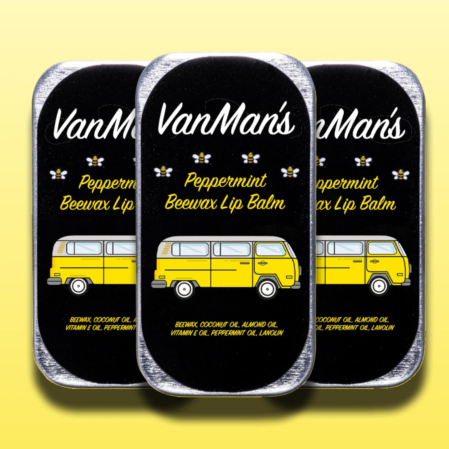 Vanman’s - Handmade Peppermint Beeswax Lip Balm (3 Pack) - Peppermint Balm with Rosemary, Almond and Coconut Oil - Bee Balm with Vitamin E - Ideal for Dry Lips
