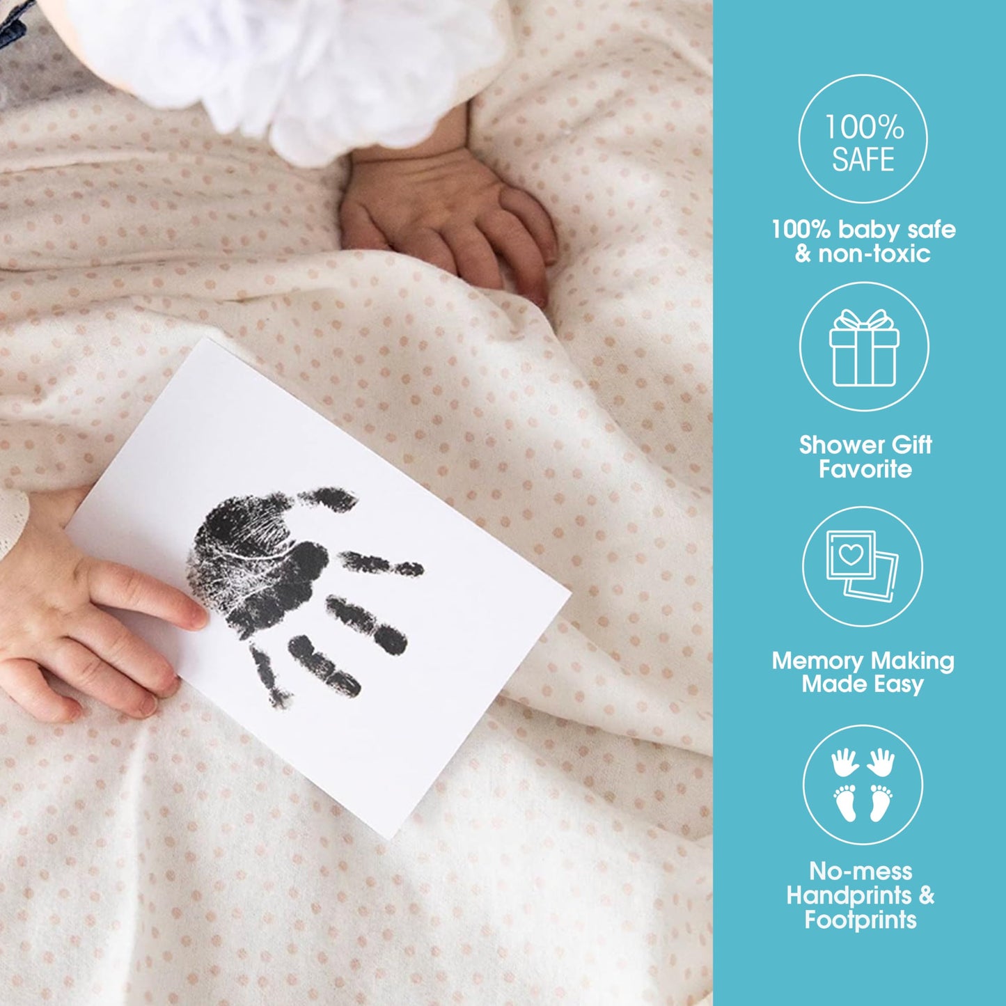 Pearhead Newborn Baby Handprint and Footprint Kit - No Mess Clean-Touch Ink Pad with Impression Cards, Safe for Skin, Perfect Keepsake for Family, Acid-Free, Black, Pack of 2