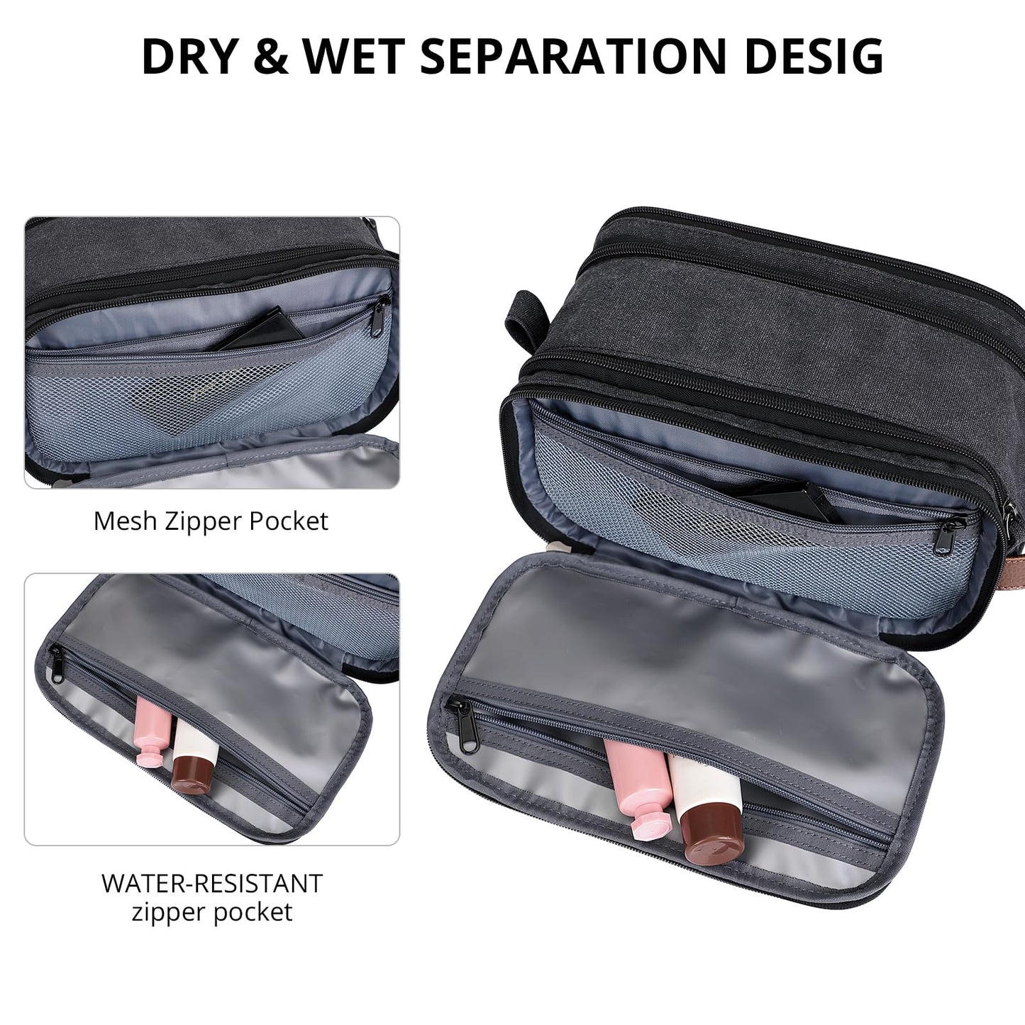 WITZMAN Canvas Toiletry Bag for Men Large Capacity Hanging Dopp kit for Men Leather Toiletries Water-resistant Bathroom Bag(A8002 Army Green)
