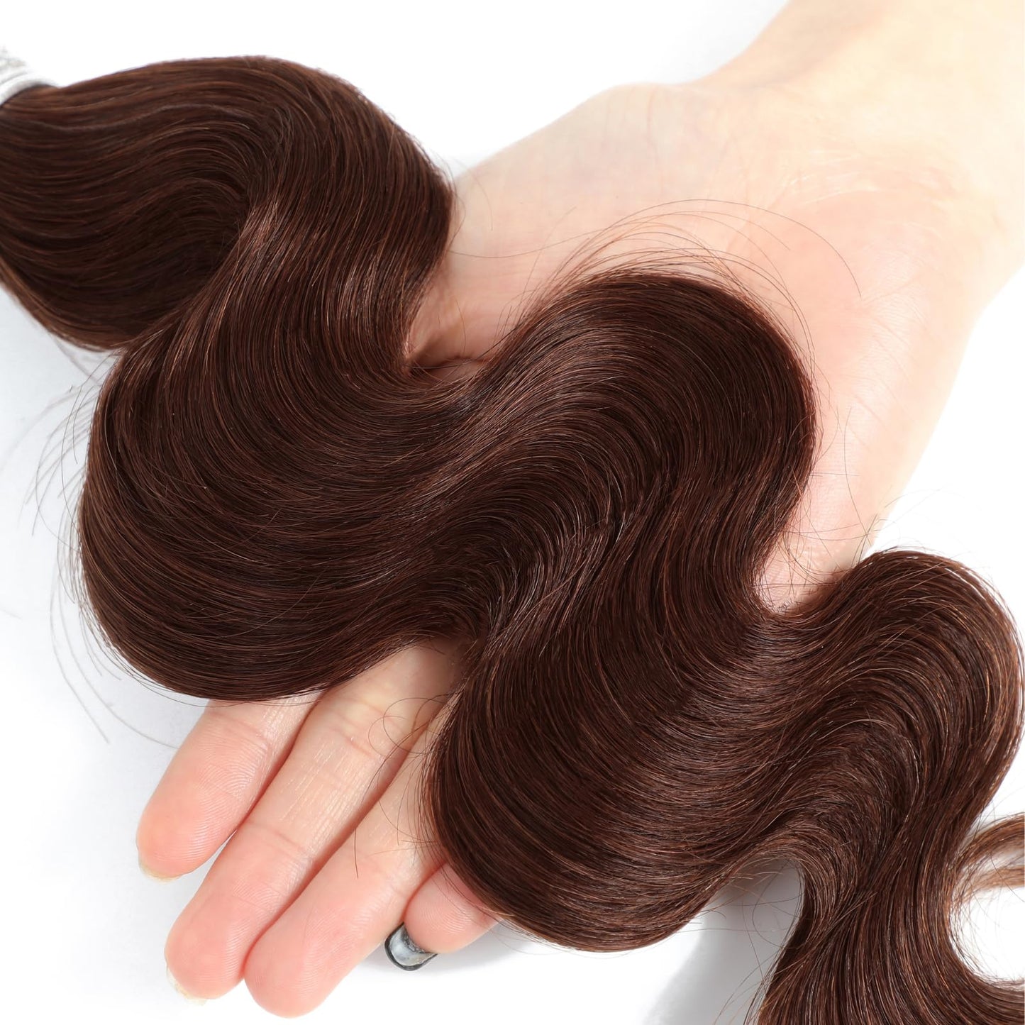 ALHER Color #4 Chocolate Brown Single Bundle Human Hair Body Wave, 12A Dark Brown Human Hair, 100% Unprocessed Brazilian Virgin Remy Hair Soft Thick Single Wavy Bundle Sew In Double Weft 14 IN