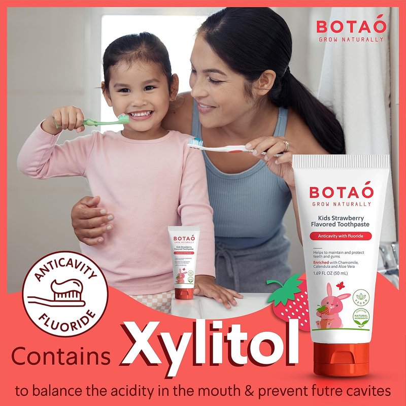 Kids Toothpaste - Natural Strawberry Anticavity Fluoride Formula | EWG Verified, Vegan, SLS Free, Safe to Swallow (3-Pack)