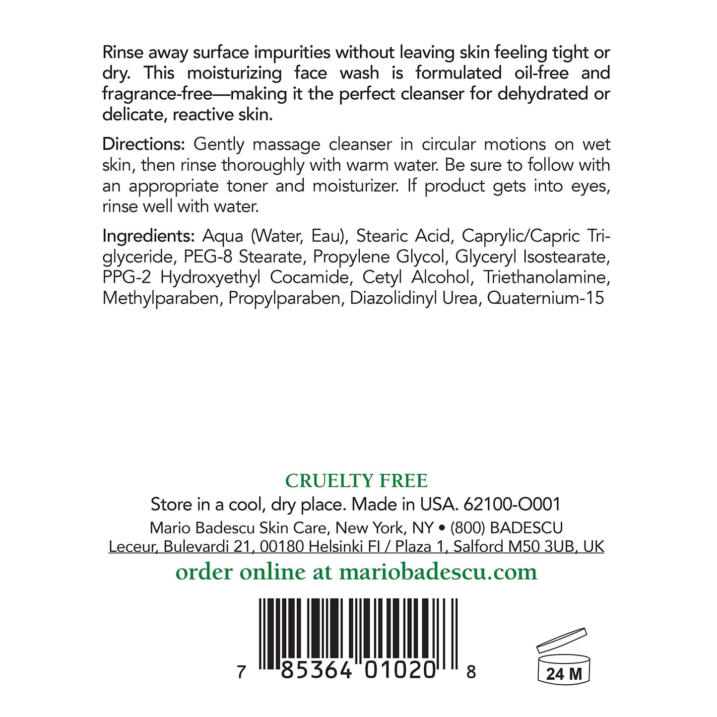 Mario Badescu Cream Soap - Oil-Free and Fragrance-Free Gentle Facial Cleanser for Women and Men - Conditions and Cleanses for Soft and Nourished Skin - Cream Cleanser Face Wash, 16 Fl Oz