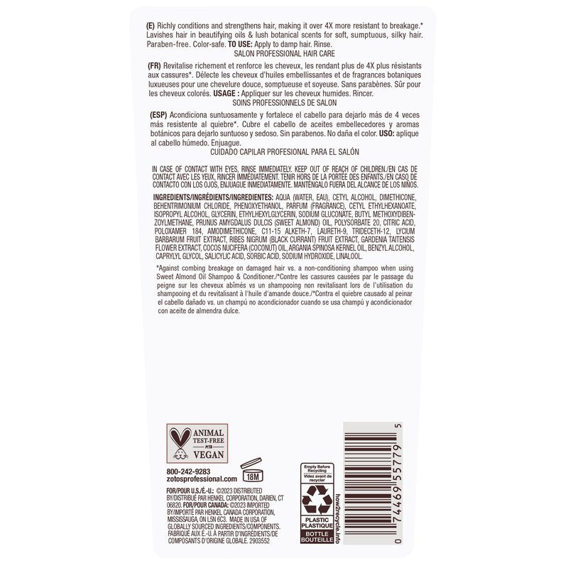 Bain de Terre Sweet Almond Oil Long & Healthy Conditioner, Strength & Protection for Weak, Damaged Hair, with Argan & Monoi Oils, Paraben-Free, Color-Safe, Vegan, 13.5 Fl Oz