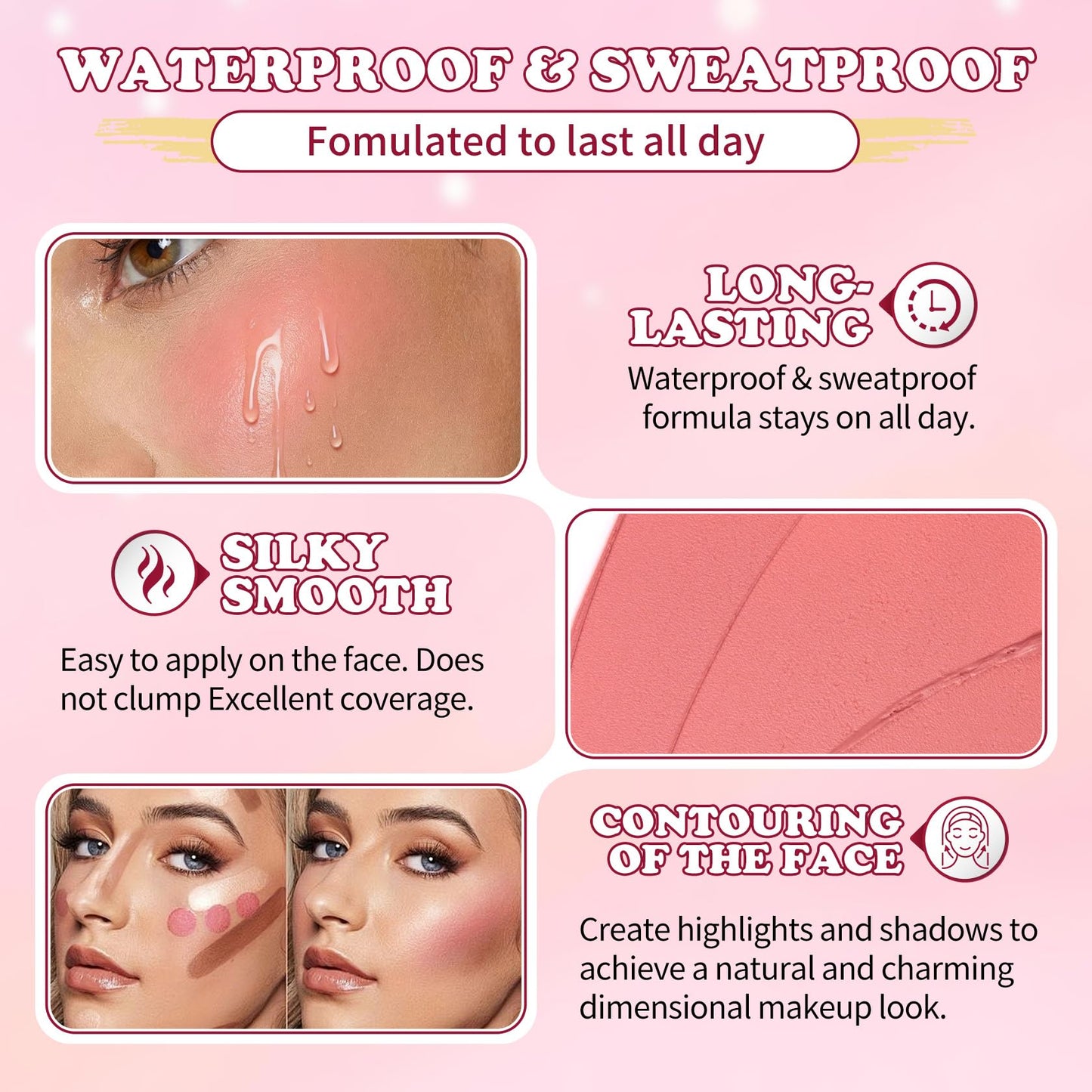 6 Pcs Cream Contour Stick Makeup Kit, Shades with Highlighter, Bronzer and Blush Sticks for Sculpt the Face All Skin Type, with Brush, Makeup Sponge, Buildable for Beginner Professional Set A