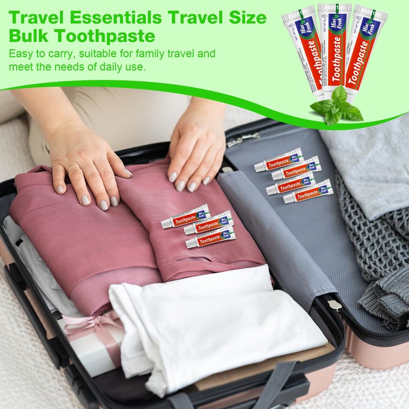 HOFASON 200 Tubes Bulk Travel Size Toothpaste 0.18 oz, Extra Small 2.28x0.78 inches Disposable Travel Size Bulk Mini Toothpaste Peppermint for Bad Breath, Guests, Homeless, Hotel, Charity Toiletries