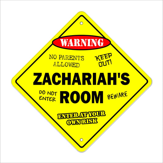 Zachariah's Room Sign Crossing Zone Xing | Indoor/Outdoor | 12" Tall Kids Bedroom Decor Door Children's Name boy Girl