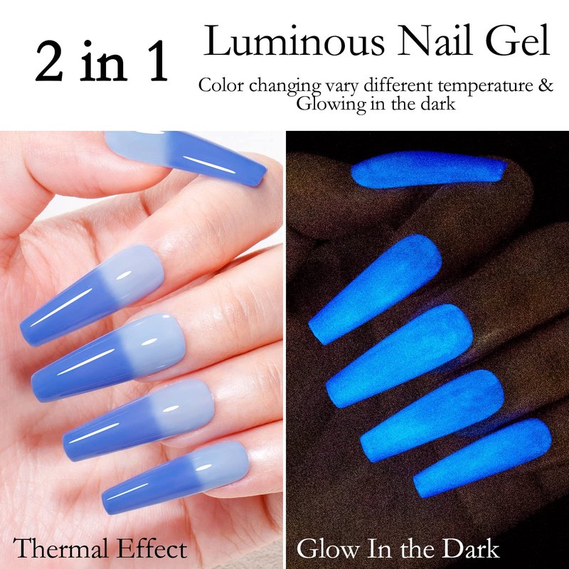 MSRUIOO Luminous Color Changing Gel Nail Polish Set, Glow in the Dark Mood Temperature Color Change Gel Nail Polish Pink Blue Red Orange Soak Off Gel Polish for Nail Art Manicure DIY at Home