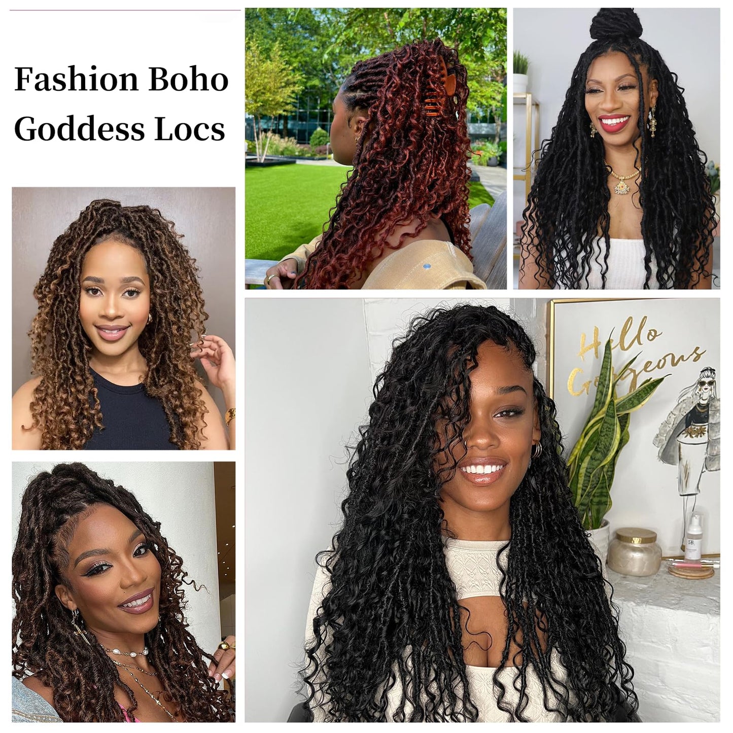 Goddess Locs Crochet Hair 14 Inch 8 Packs Faux Locs Crochet Hair Pre Looped for Women Boho Crochet Locs with Curly Ends (T1B/30/27)