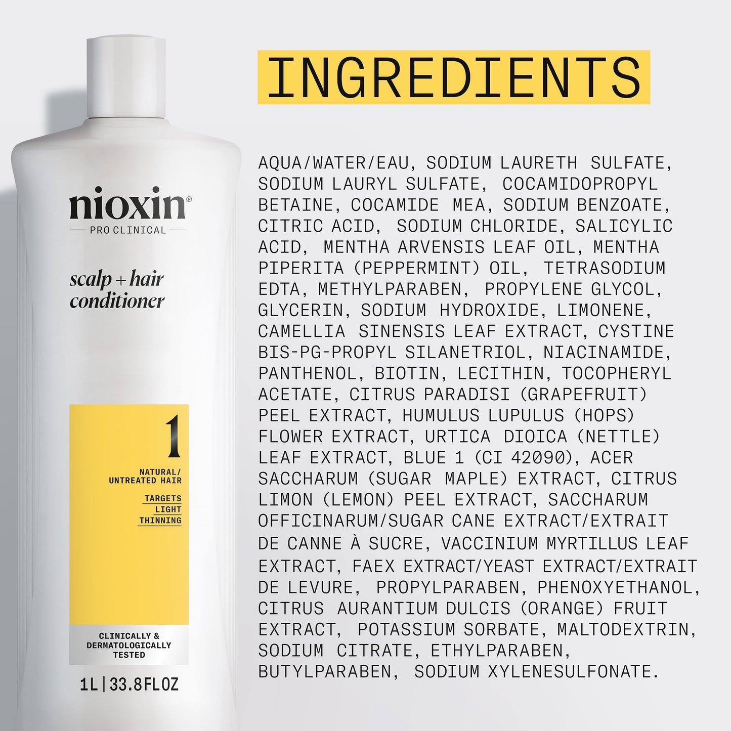 Nioxin Scalp + Hair Thickening System 1 Conditioner | For Natural or Untreated Hair with Light Thinning | With Niacinamide and Biotin | 33.8 Fl oz.