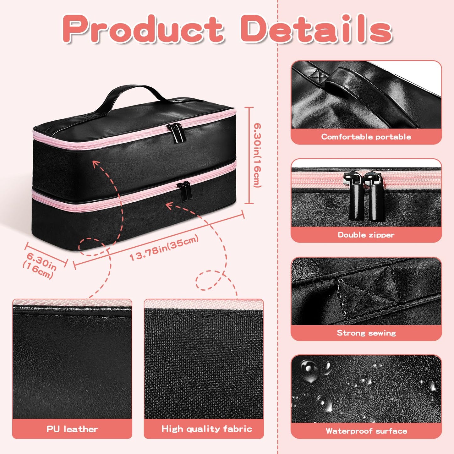 Jenlan Travel Carrying Case for Shark Flex Style, Waterproof PU Leather Double Layer Storage Case for Shark SpeedStyle Hair Dryer Attachments, Organizer Bag for Shark Flexstyle Airwrap Styler (Black)