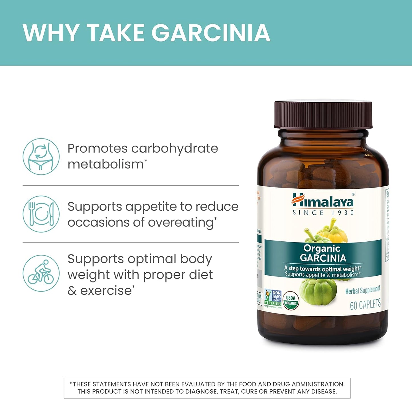 Organic Garcinia Cambogia Supplement - Appetite Support & Lipid Metabolism | 600 mg, 60 Vegan Caplets, 2 Pack