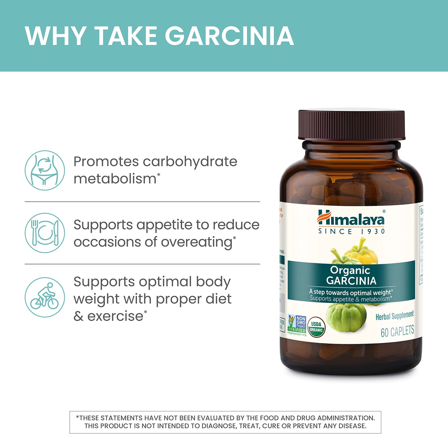 Himalaya Organic Garcinia Cambogia Herbal Supplement, Appetite Support, Lipid Metabolism, Weight Support, USDA Organic, Non-GMO, Vegan, 600 mg, 120 Plant-Based Caplets
