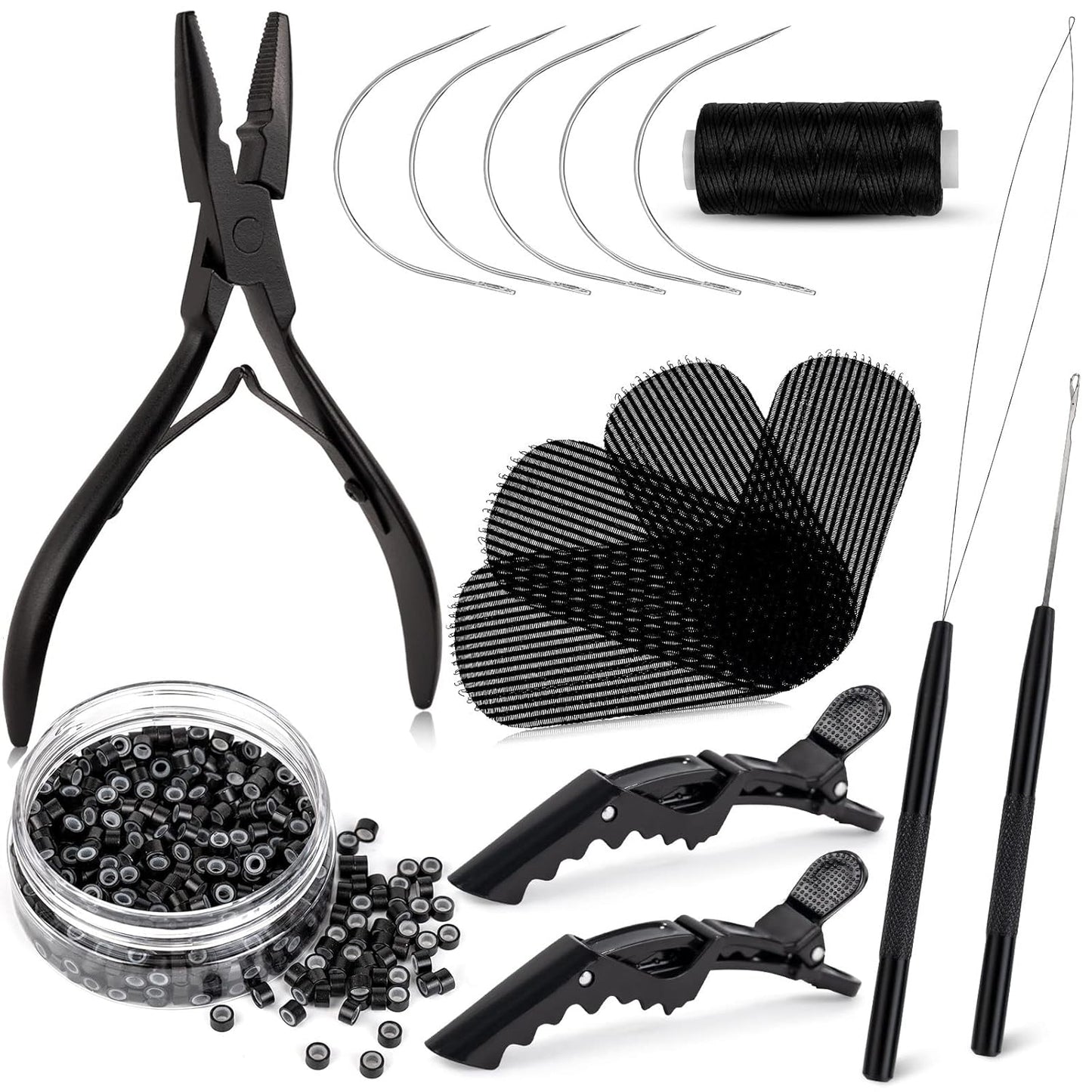 Hair Extension Tool Kit - Silicone Micro Beads, Stainless Steel Plier & Needle Hook for Easy Beading | Perfect for Cosplay & Styling
