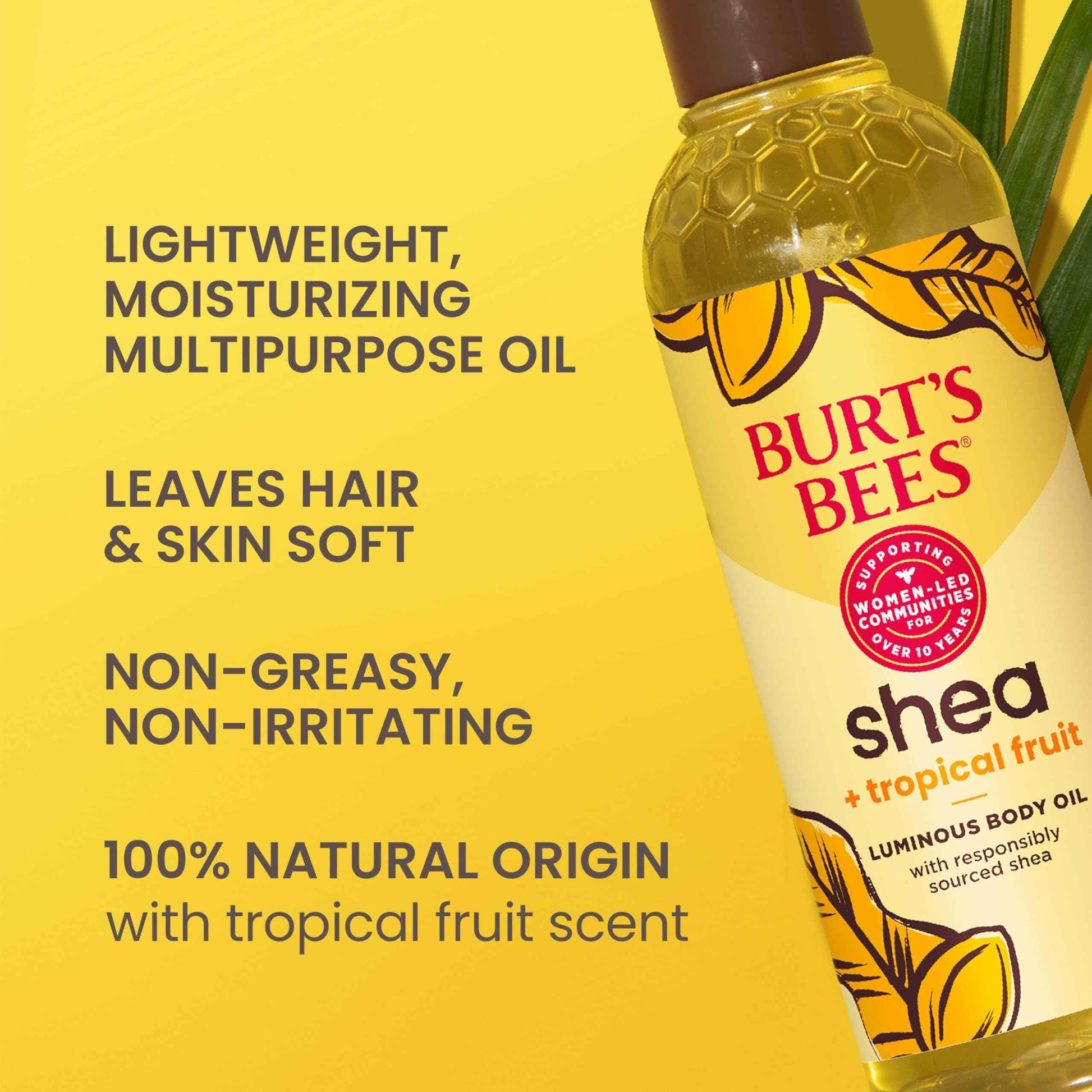 Burt's Bees Shea + Tropical Fruit Luminous Body Oil, Non-Greasy, Antioxidant Rich for Glowing Skin, Non-Irritating, Natural Origin Skin Care, 8 oz.