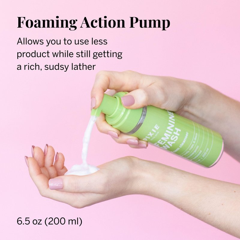 Pixie Feminine Wash – Healthy Foaming Cleaner with Natural Ingredients – More Foam Wash in Bottle Than Any Other Brand – pH Balanced & Plant Based – for Your Menstrual Cups and Discs, 6.5 Fluid oz