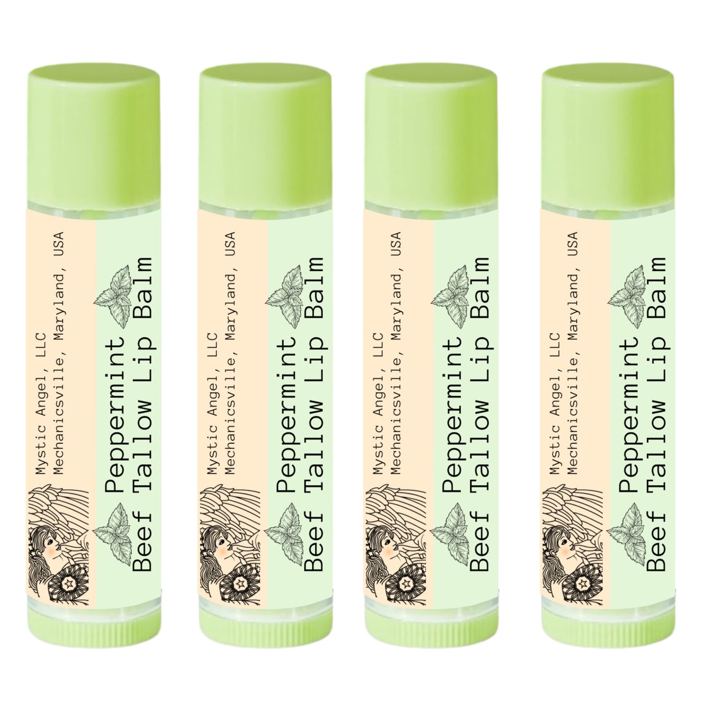 Moisturizing Tallow Lip Balm 4 Pack, Enriched with Natural Botanicals, Heals & Protects, Made in USA (Peppermint)