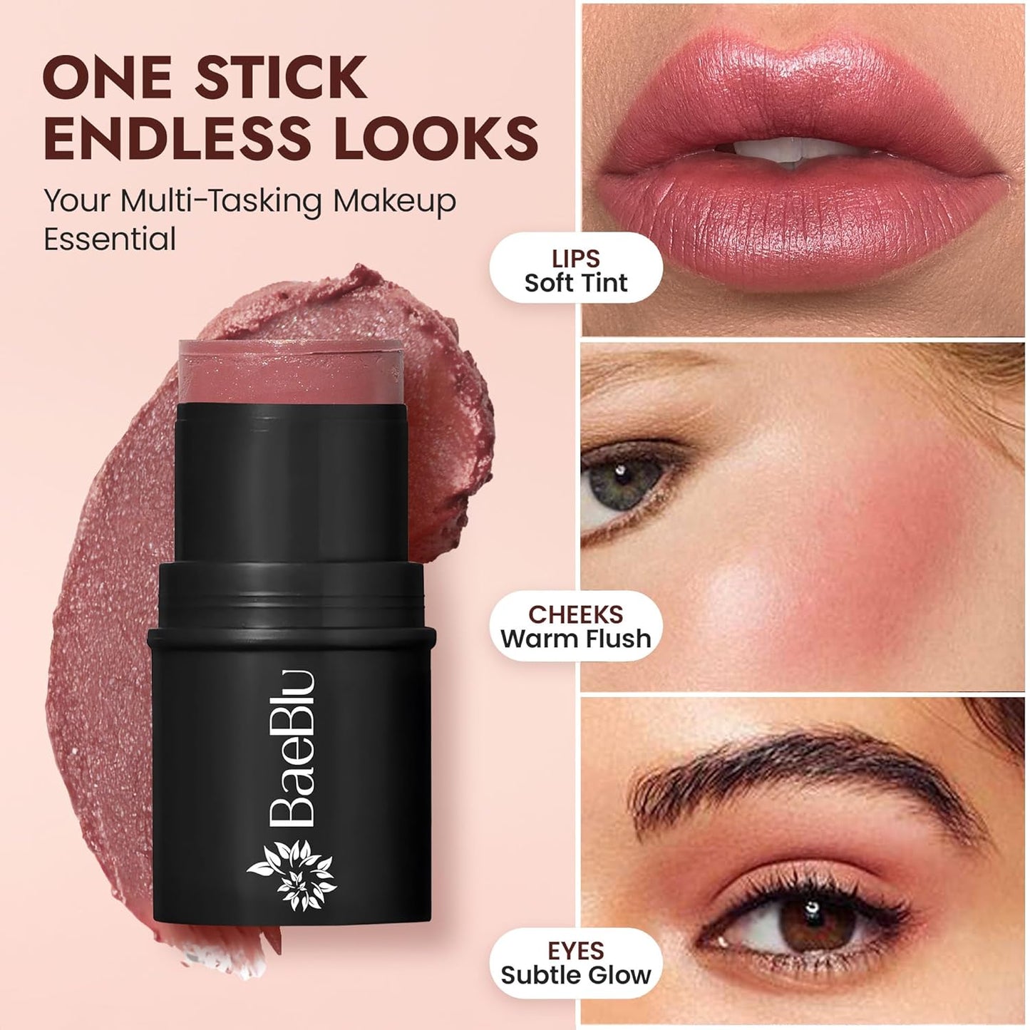 Organic Blush Tube - Cabernet | 100% Natural Vegan Cream Blush Stick for Lips, Cheeks & Eyes - Buildable Shimmer, Gluten-Free