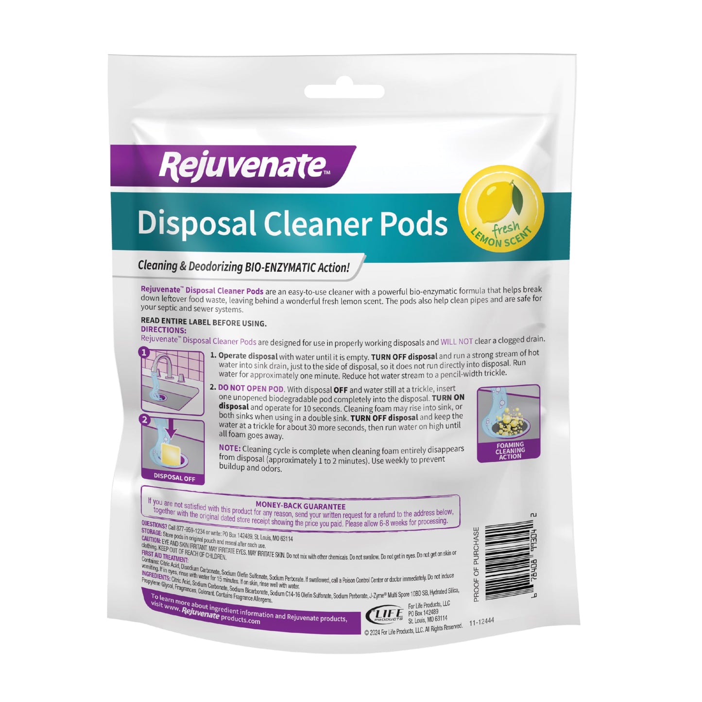 Rejuvenate Disposer and Pipe Cleaner, Lemon Scent, 6 Pods, 7.1 oz (201g)